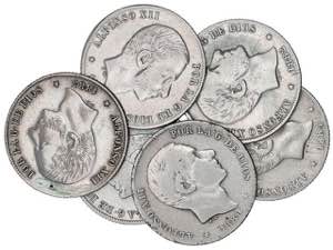 Lote 6 monedas 20 Centavos de Peso. 1881 a ... 