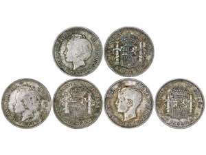 Lote 3 monedas 5 Pesetas. 1893, 1894 y 1897. ... 