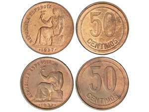 Lote 4 monedas 25 y 50 Céntimos (3). 1937 y ... 