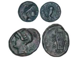 Lote 2 monedas Sextans y AE 16. 280-260 a.C. ... 