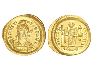 BYZANTINE COINS Sólido. JUSTINO I (518-527 ... 