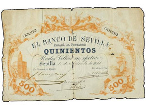 SPANISH BANK NOTES: ANCIENT 500 Reales de ... 