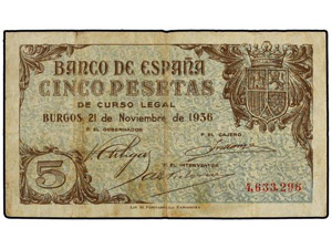 SPANISH BANK NOTES: ESTADO ESPAÑOL 5 ... 