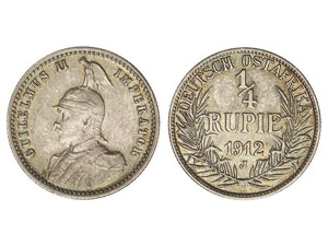 WORLD COINS: GERMAN EAST AFRICA 1/4 Rupia. ... 