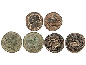 Lote 3 monedas As. ARECORATAS, BELIGIOM y ... 