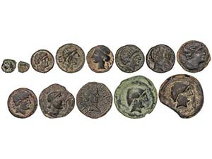 Lote 13 monedas 1/8, 1/4 y 1 Calco, Semis ... 