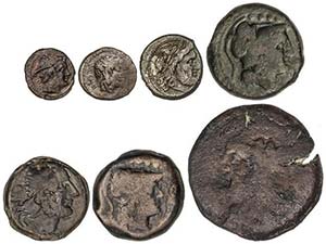 Lote 7 monedas Semiuncia, Semis, Triens (2), ... 
