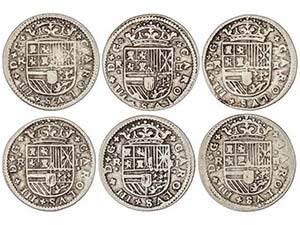 Charles III, Pretender - Lote 6 monedas 2 ... 