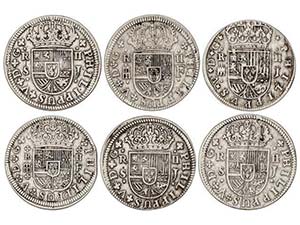 Philip V - Lote 6 monedas 2 Reales. 1717 a ... 