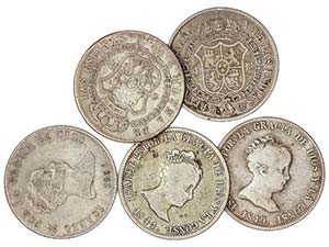 Elisabeth II - Lote 5 monedas 4 Reales. 1835 ... 