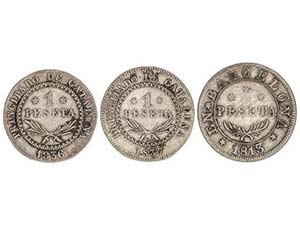 Elisabeth II - Lote 3 monedas 1 Peseta. 1836 ... 
