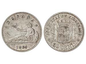 50 Céntimos. 1869 (*6-9). S.N.-M. MBC. 