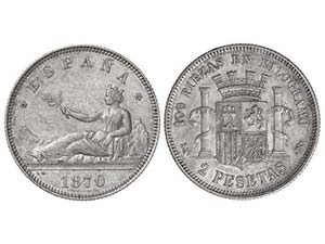 2 Pesetas. 1870 (*18-70). S.N.-M. EBC/EBC-. 