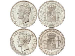 Lote 2 monedas 5 Pesetas. 1871 (*18-71). ... 