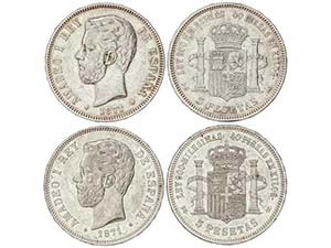 Lote 2 monedas 5 Pesetas. 1871 (*18-71), ... 