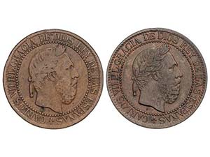 Lote 2 monedas 10 Céntimos . 1875. ... 