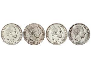 Lote 4 monedas 50 Centavos de Peso. 1881, ... 