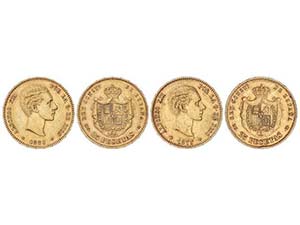 Lote 2 monedas 25 Pesetas. 1877 y 1880. 1877 ... 