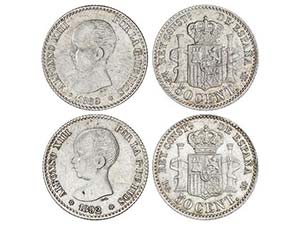 Lote 2 monedas 50 Céntimos. 1889 y 1892. ... 