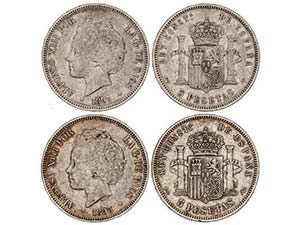 Lote 2 monedas 5 Pesetas. 1893 (*18-93). ... 