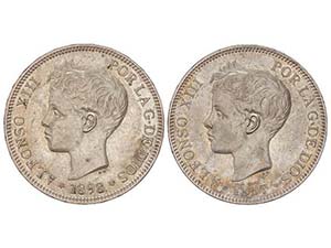 Lote 2 monedas 5 Pesetas. 1897 (*18-97) y ... 