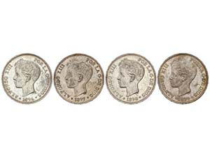 Lote 4 monedas 5 Pesetas. 1896 (*18-96) ... 