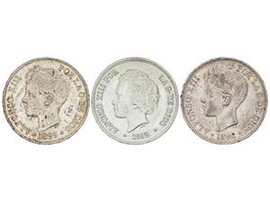 Lote 3 monedas 5 Pesetas. 1892, 1898 y 1899. ... 
