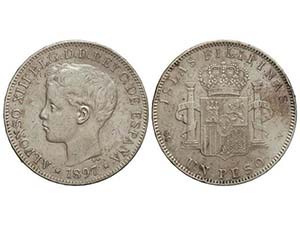 1 Peso. 1897. MANILA. S.G.-V. (Pequeñas ... 