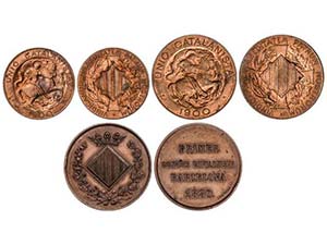 Lote 2 monedas 5,10 Cèntims y Medalla. 1880 ... 