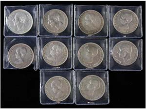 Lote 10 monedas 5 Pesetas. 1884 a 1891. ... 