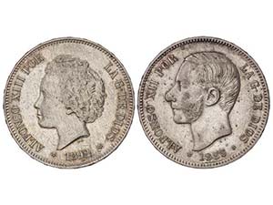 Lote 2 monedas 5 Pesetas. 1885 y 1892. ... 