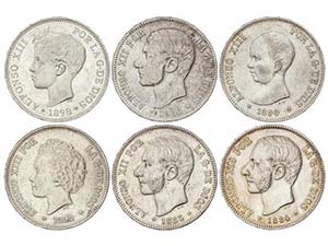 Lote 6 monedas 5 Pesetas. 1882 a 1898. ... 