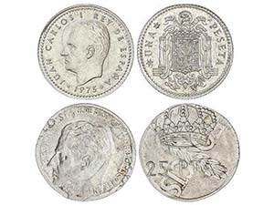 Lote 2 monedas 1 y 25 Pesetas. 1975. 1,10 y ... 