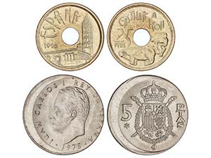 Lote 2 monedas 5 y 25 Pesetas. 1975 y 1995 ... 