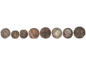 Lote 8 monedas. JUAN I a CARLOS III. AE, ... 