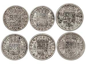 Lote 6 monedas 2 Reales. 1718 a 1761. FELIPE ... 