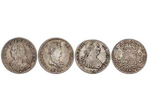 Lote 4 monedas 8 Reales (3) y Ecu. 1755 a ... 