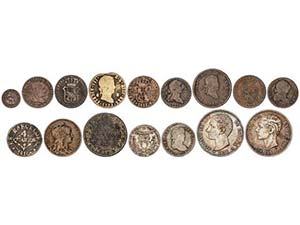 Lote 16 monedas 1 Céntimo a 5 Pesetas. 1808 ... 
