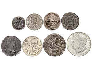 Lote 8 monedas 4 Maravedís a 1 Dólar. 1720 ... 