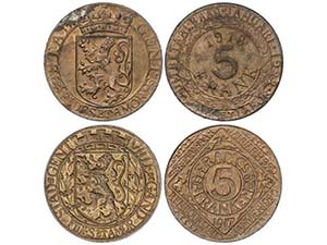 Belgium - Lote 2 monedas 5 Francos. 1917 y ... 