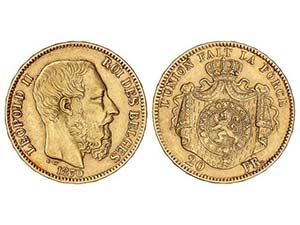Belgium - 20 Francos. 1870. LEOPOLDO II. ... 