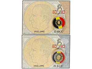 Belgium - Serie 2 monedas 10 y 20 Ecu. 1990. ... 