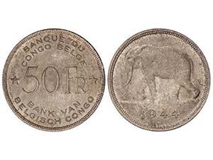 Belgian Congo - 50 Francos. 1944. 17,48 grs. ... 