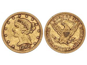 United States of America - 5 Dólares. 1880. ... 