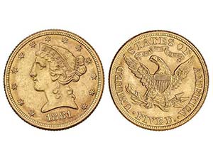United States of America - 5 Dólares. 1881. ... 
