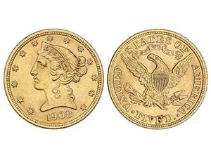 United States of America - 5 Dólares. 1908. ... 