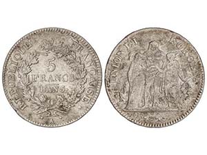 France - 5 Francos. Año 5-A (1796-97). ... 