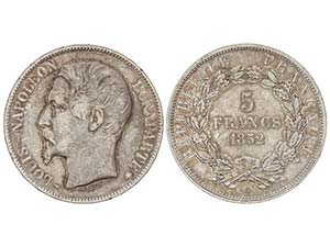 France - 5 Francos. 1852-BB. NAPOLEÓN III. ... 