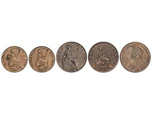 Great Britain - Lote 5 monedas Farthing (2) ... 