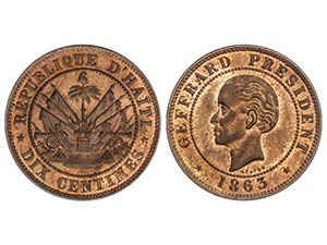 Haiti - 10 Céntimos. 1863. GEFFRAND. 4,02 ... 